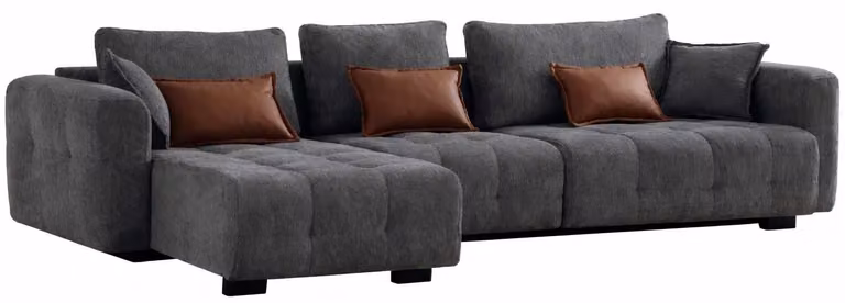 Divano ad L moderno grigio, divano di design, elegante e confortevole, in tessuto