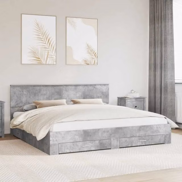 Struttura del letto con testiera-Giroletto con Testiera Grigio cemento 200 x 200 cm 853576