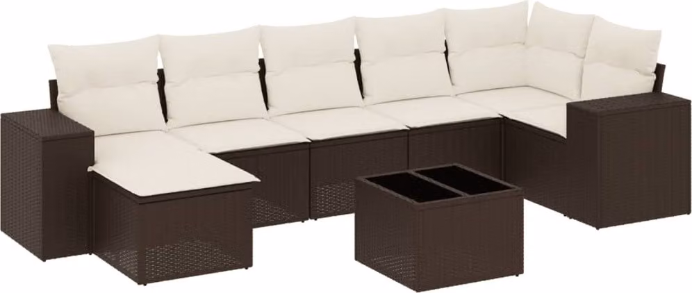 Set Divani da Giardino 8 pz con Cuscini Marrone in Polyrattan
