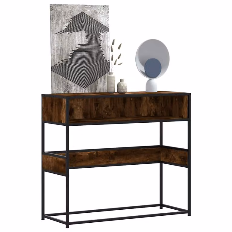 vidaXL Tavolino Consolle in Legno e Metallo Rovere Fumo L 90 cm, P 35 cm, H 80 cm