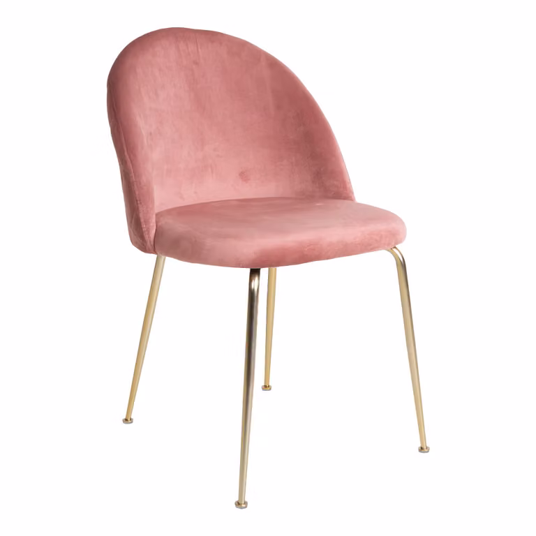 Sedia da pranzo Geles in velluto rosa, gambe effetto ottone.
