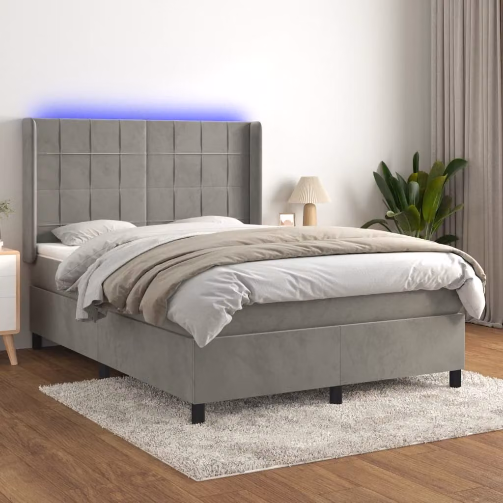 Maison Exclusive - Letto a Molle Materasso e LED Grigio Chiaro 140x200 cm Velluto