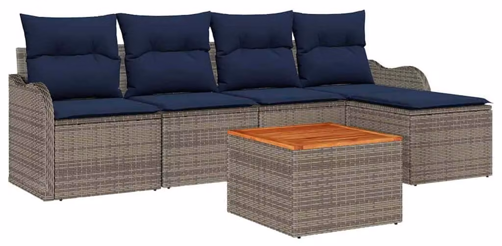 Set di divani da giardino, 6 pezzi, colore grigio, in rattan sintetico