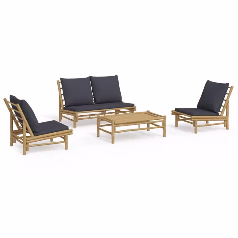 Set Salotto da Giardino 4pz con Cuscini Grigio Scuro Bambù