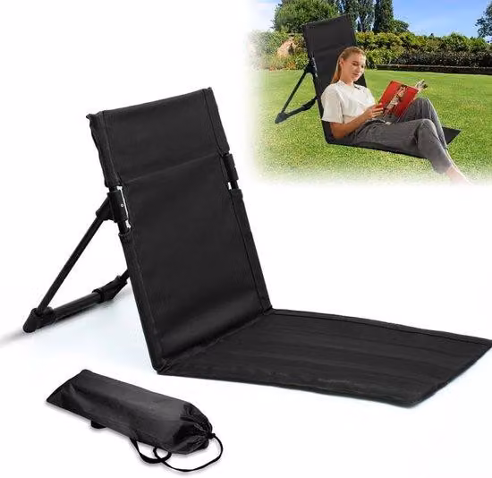 Lettino da spiaggia confortevole, con schienale regolabile, cuscino pieghevole, resistente e facile da trasportare, ideale per giardino, passeggiate, picnic, concerti all'aperto, accessori