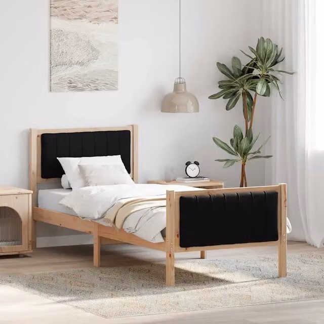 Letto con testiera e giroletto vidaXL in legno di pino, marrone e nero, L 80 x P 190 cm