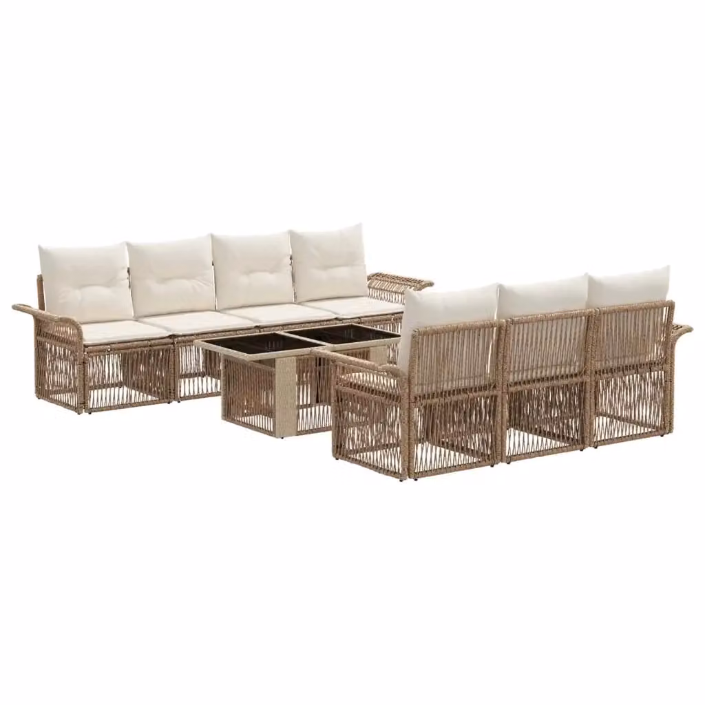 Set Divano da Giardino a L con Polyrattan e Cuscini vidaXL, 8 Pezzi, Beige e Bianco – 2