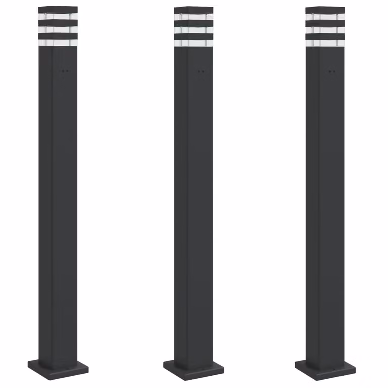 Lampade da Terra per Esterni con Presa 3pz Nere 110cm Alluminio