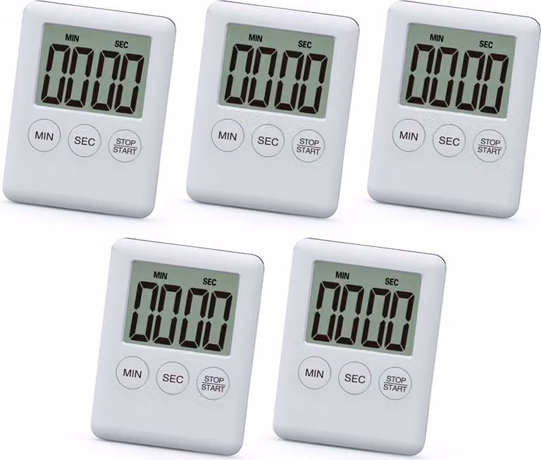 Set di 5 timer digitali, sveglie, bianchi