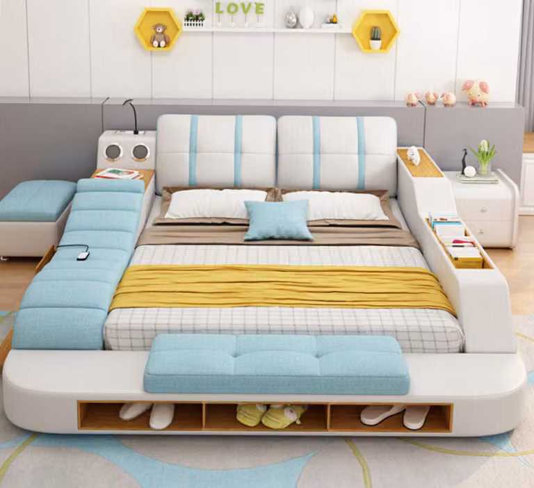 Doppel Design Leder Bett Polster Betten Moderne 180x200 cm Multifunktion
