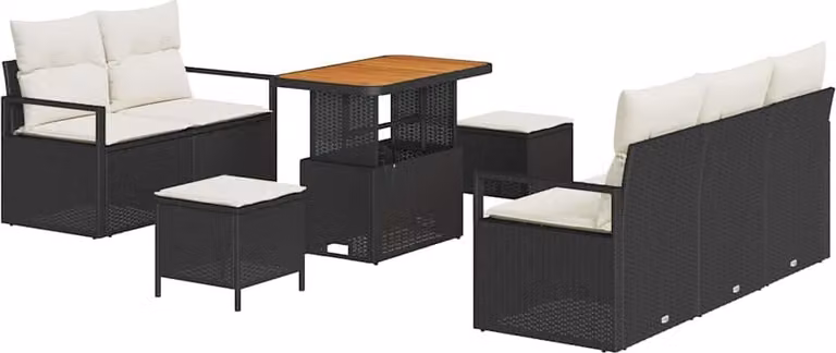 Set Divano da Giardino con cuscino 8 pcs Nero polyrattan