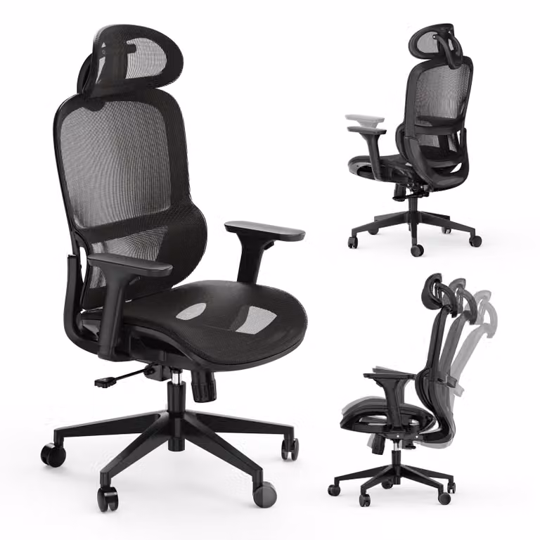 SENSE7 Neyo Sedia da ufficio ergonomica Sedia da scrivania Nera Interamente in rete Braccioli 3D Poggiatesta Meccanismo sincronizzato Ufficio domestico Poltrona direzionale 140 kg