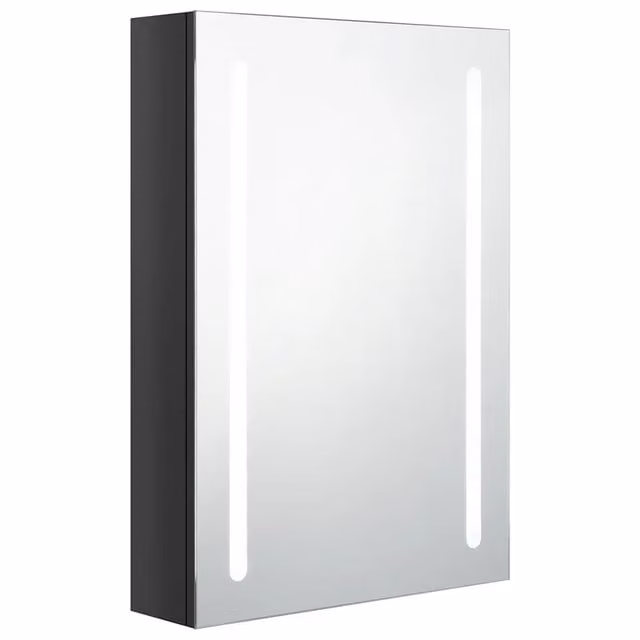 Armadietto da bagno moderno nero lucido con specchio, illuminazione LED e ante soft-close, L: 50 cm, P: 13 cm, H: 70 cm