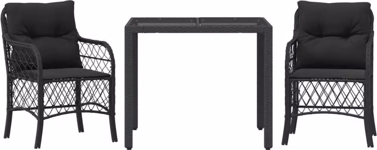 Set da Bistrò 3 pz con Cuscini Nero in Polyrattan