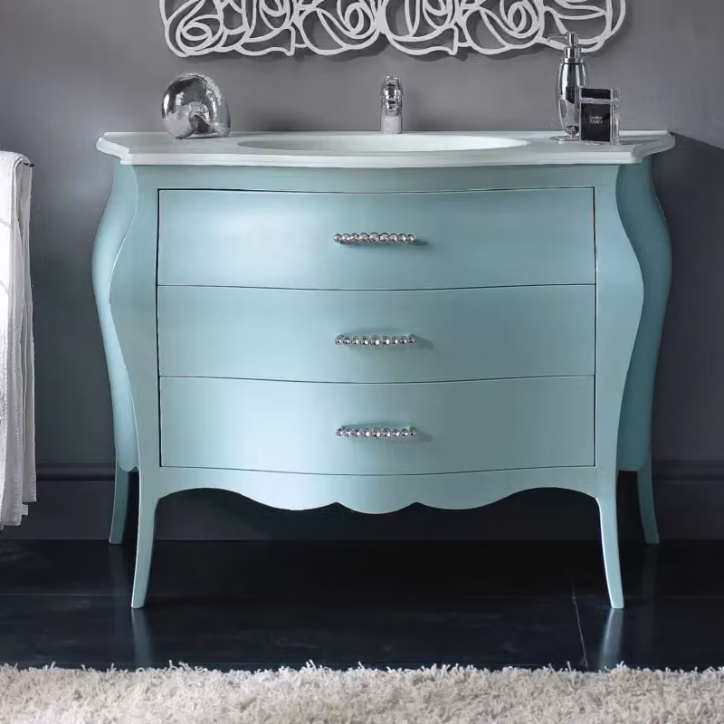 Mobile bagno con 3 cassetti Mobili 2G laccato acqua marina madreperla L: 118 cm, P: 55 cm, H: 82 cm – 2