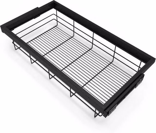 Kit di cassetto organizzatore con telaio a scorrimento e chiusura ammortizzata EMUCA, regolabile, modulo 600 mm, in acciaio e alluminio nero e grigio opaco