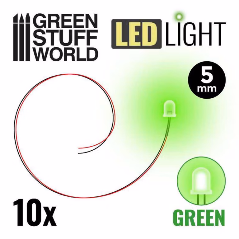 Green Stuff World - LED, verde, 5 mm (10 pezzi)