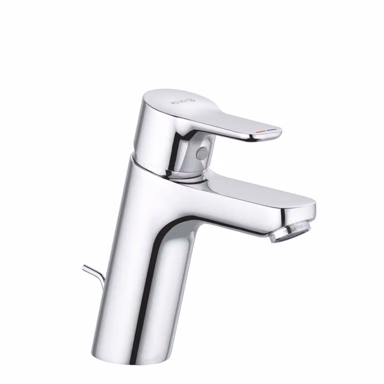 KLUDI PURE&EASY Mitigeur monocommandé pour lavabo, hauteur de bec 100mm, garniture d'écoulement en plastique, 3.8 l/min, chrome, 371900565WR5, 371900565WR5