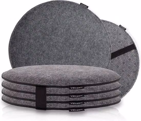 Set di 4 cuscini rotondi per sedie in velluto grigio con memory foam, L/P: 40 x 40 cm