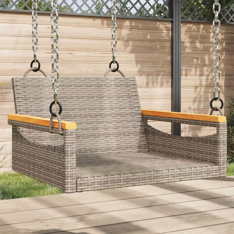 Panchina a dondolo vidaXL in rattan e legno di acacia oliato, colore grigio, L 63 cm x P 62 cm x H 37 cm