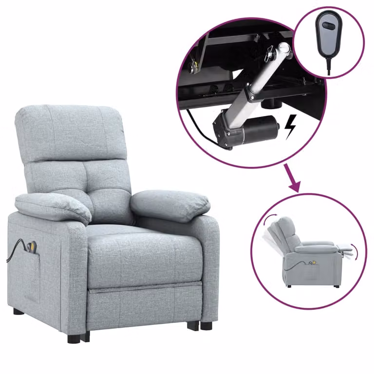 vidaXL Sedia da massaggio elettrica in tessuto grigio chiaro