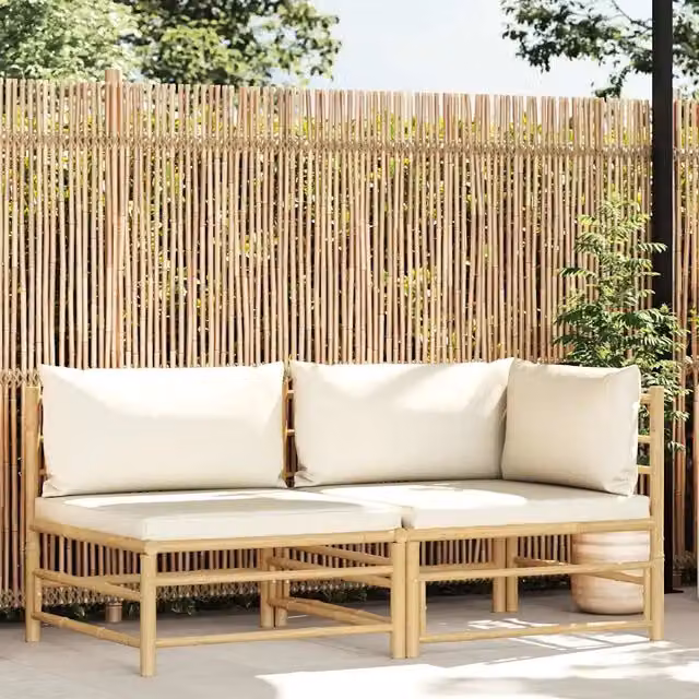 Salotto da Giardino-Set Divani da Giardino 2 pz con Cuscini Bianco Crema in Bamb¨´ 413690