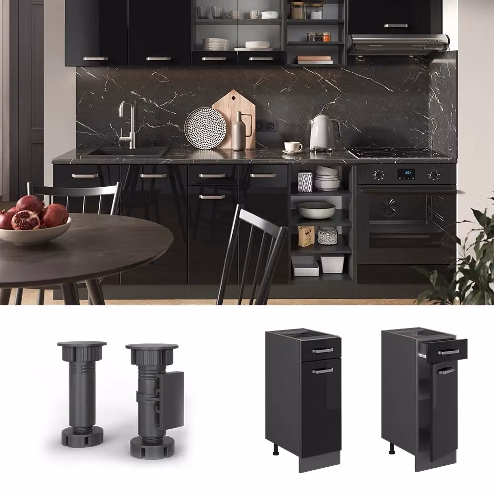 Mobiletto base per cucina Vicco R-Line Nero lucido/Antracite L: 30 cm, H: 81,6 cm, P: 60 cm – 2