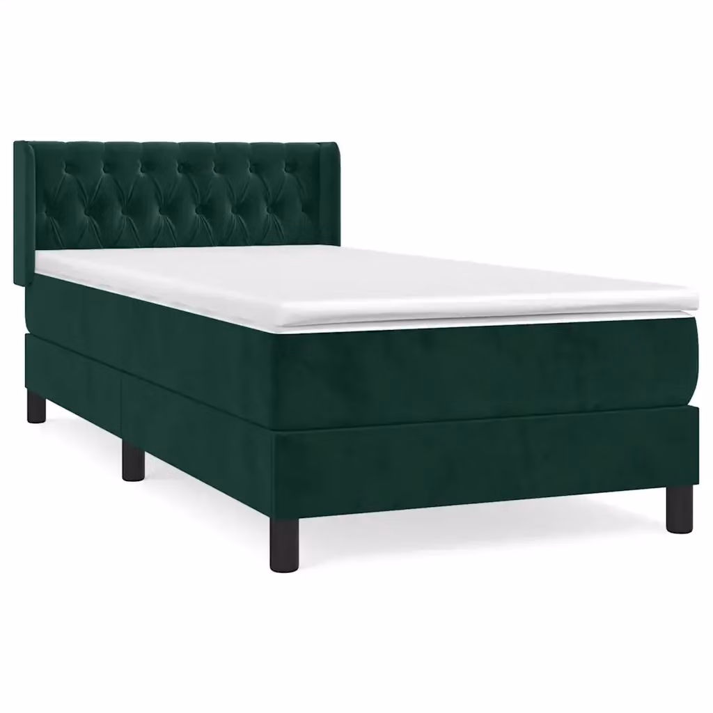 Letto Ibrido vidaXL con Giroletto a Molle e Materasso in Velluto Verde Scuro e Bianco L/P/H: 100 x 200 x 88 cm – 2