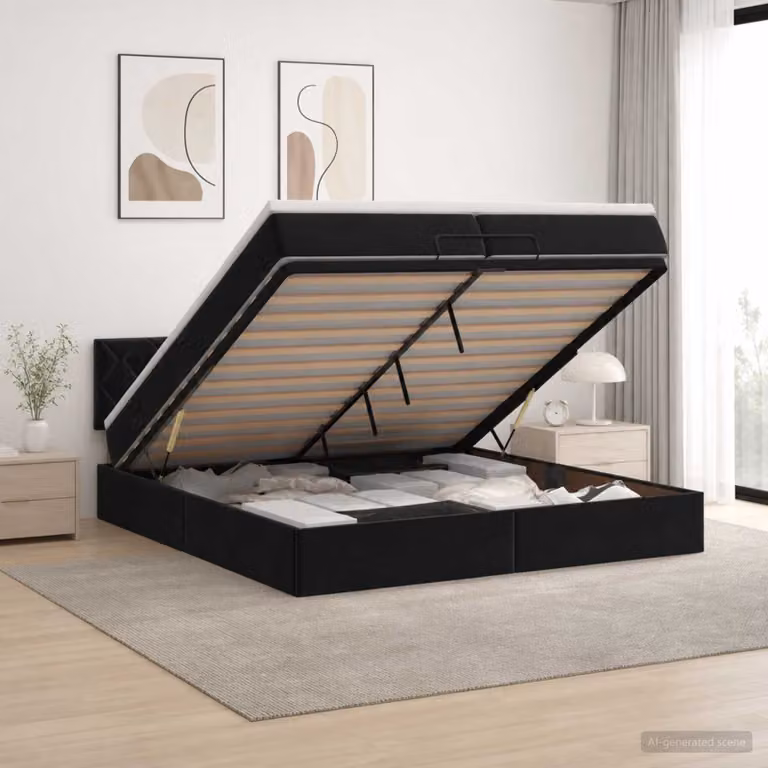 vidaXL Letto Ottomano con Materasso e LED Nero 200 x 200 cm Velluto