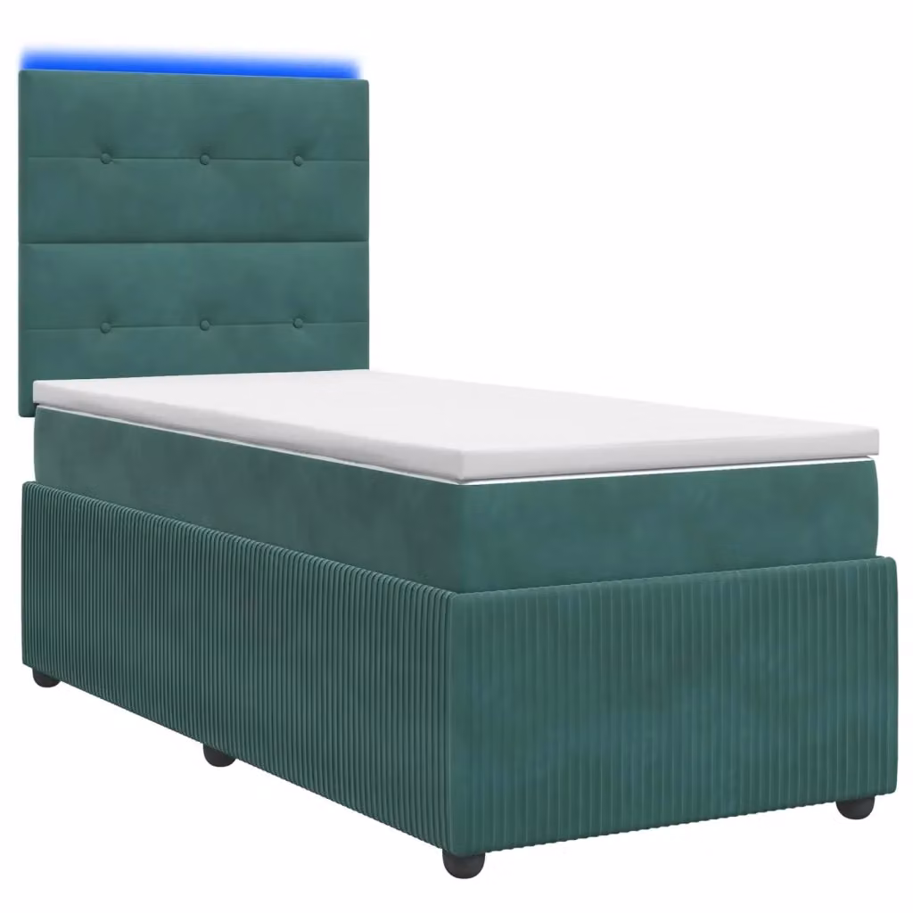 Letto Box Spring vidaXL in Velluto Verde con Materasso Ibrido e Illuminazione LED USB L/P: 90 x 190 cm – 2