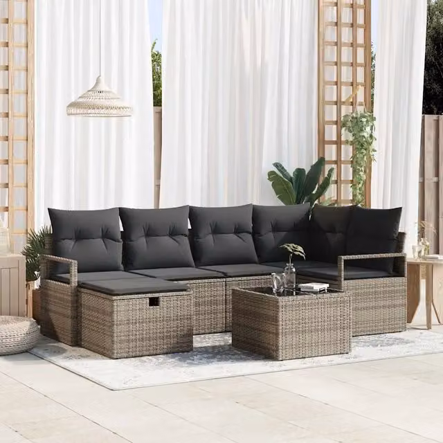 Set Divano da Giardino 7 pz Grigio polyrattan 3360520