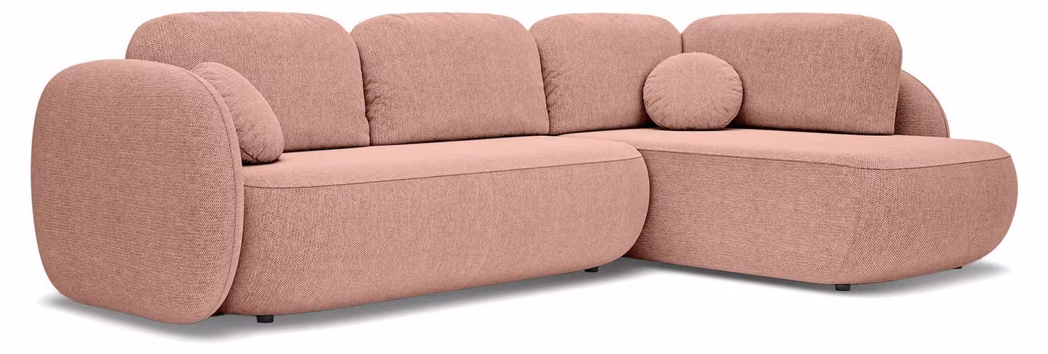 Divano angolare con funzione letto, modello Olemo, lato destro, color beige rosato
