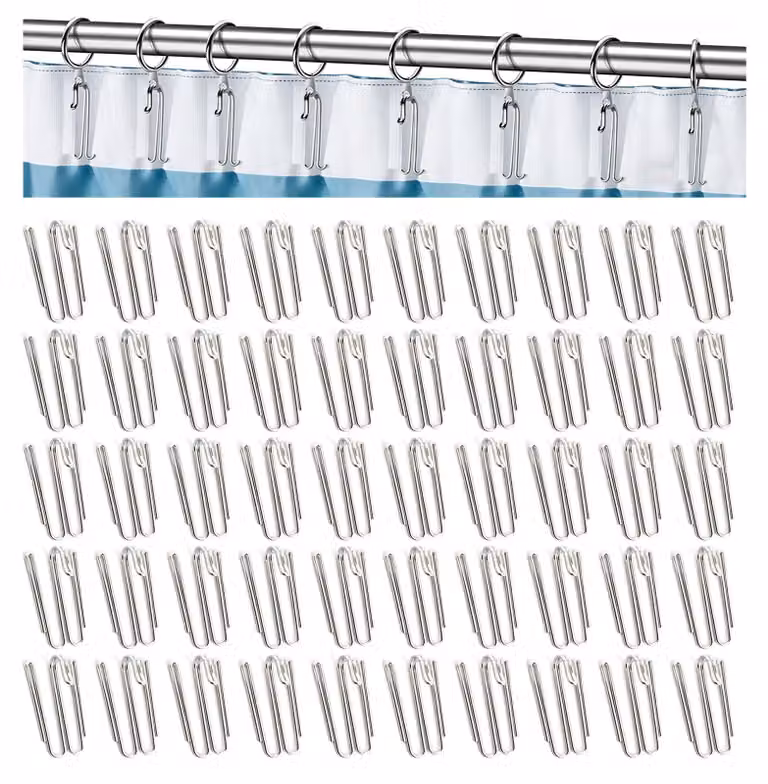 Ganci per tende in acciaio inossidabile, confezione da 50 pezzi, dimensioni 55 x 25 mm, colore argento