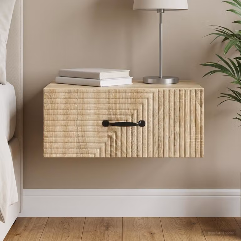 Mobiletto da notte a muro vidaXL moderno in Rovere Sonoma marrone L 49 cm x P 34,5 cm x H 20 cm