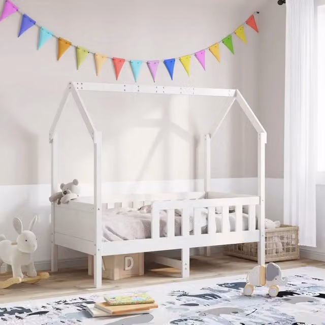 Giroletto Casetta Bambini Bianco 80x160 cm Legno Massello Pino 850711