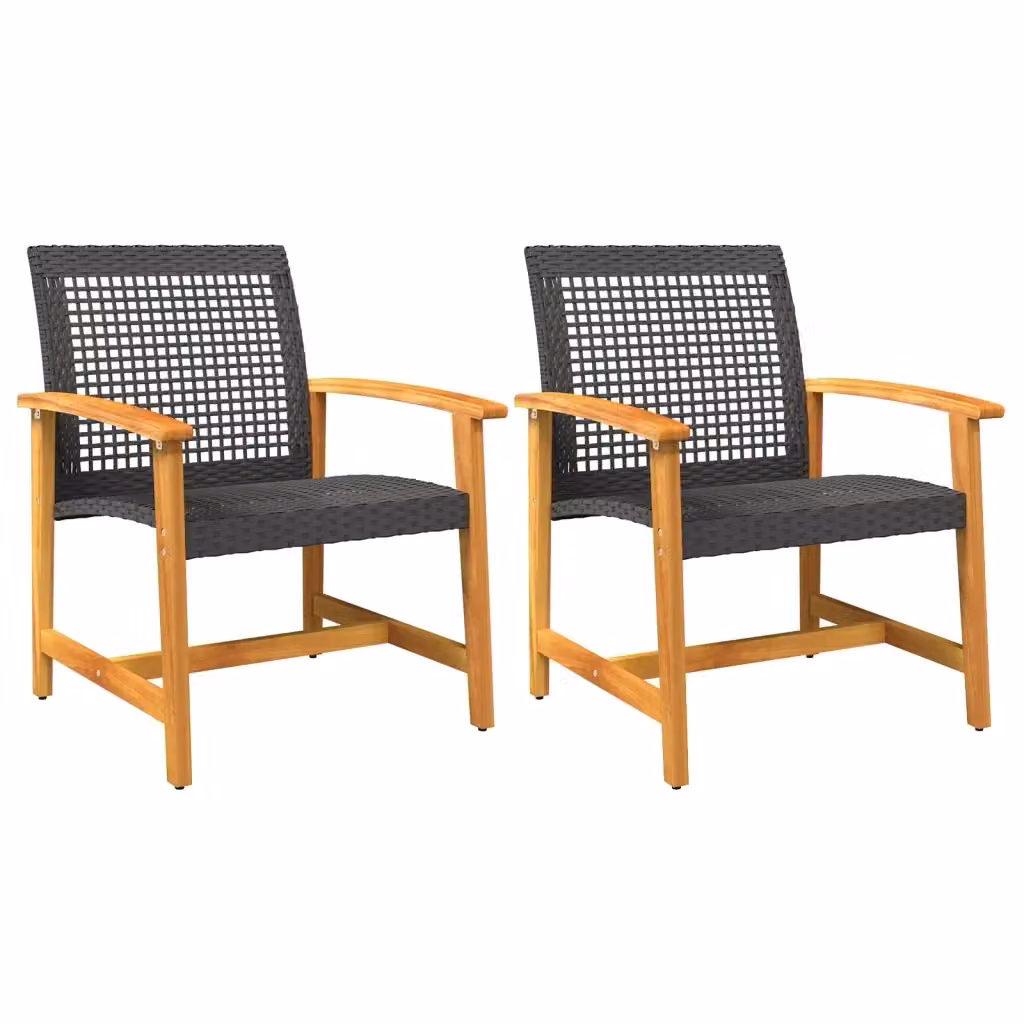 Set di 2 sedie da giardino moderne in polyrattan e legno di acacia con cuscini, colore nero e marrone – 2