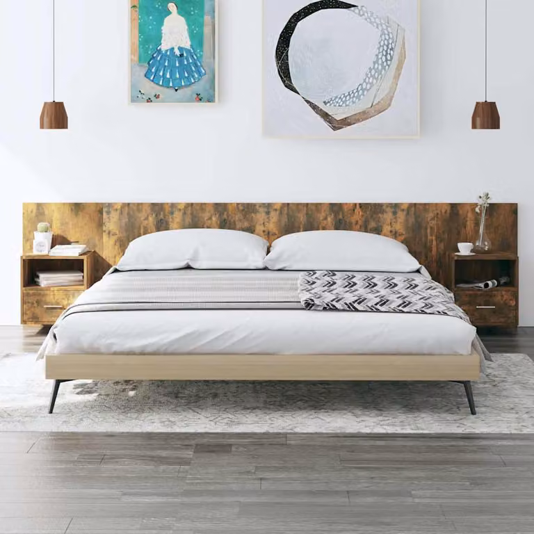 Testiera Letto con Comodini Integrati vidaXL in Legno Rovere Fumo Marrone L: 151 cm, P: 80 cm, H: 80 cm