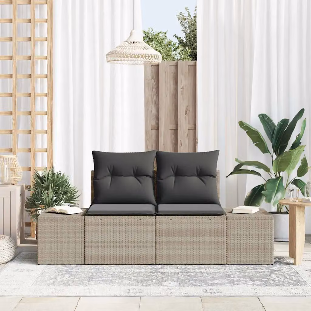 Divano da giardino vidaXL in polyrattan grigio con cuscini, L: 184 cm, P: 62 cm, H: 69 cm