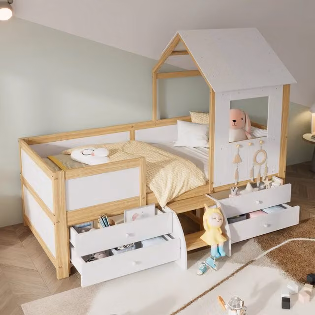 letto per bambini legno bianco naturale 90x200 cm