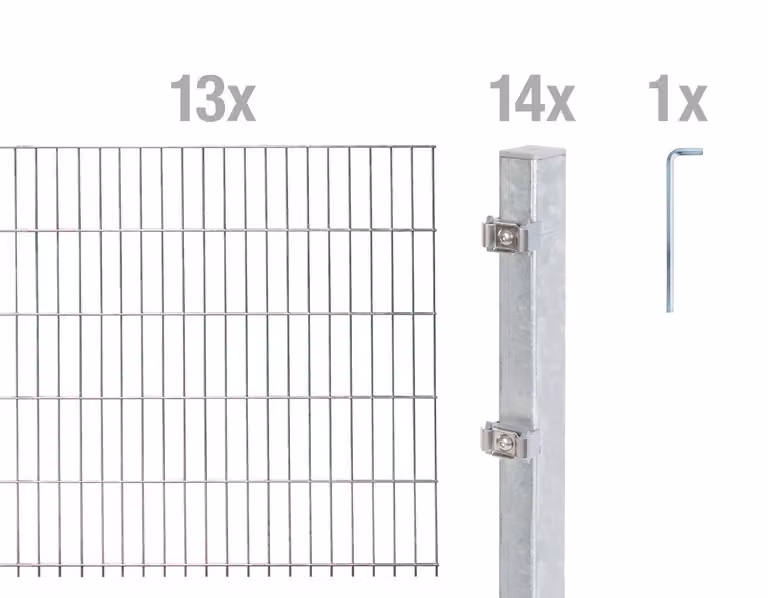 Alberts 656775 Recinzione a doppia rete metallica come set completo di 28 pezzi, zincato a caldo, altezza 100 cm, lunghezza 26 m