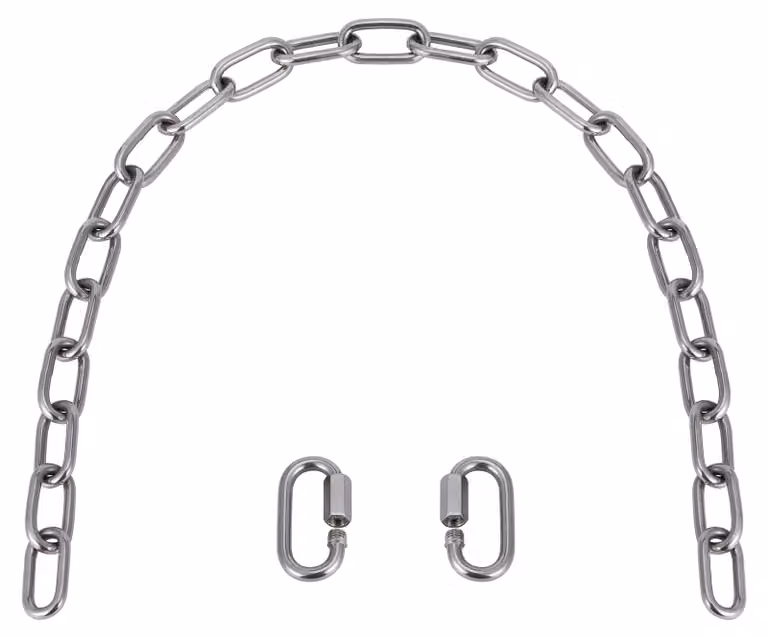 Catena in acciaio inossidabile V4A, 5 mm, 70 cm, portata 400 kg, con 2 ganci a scatto