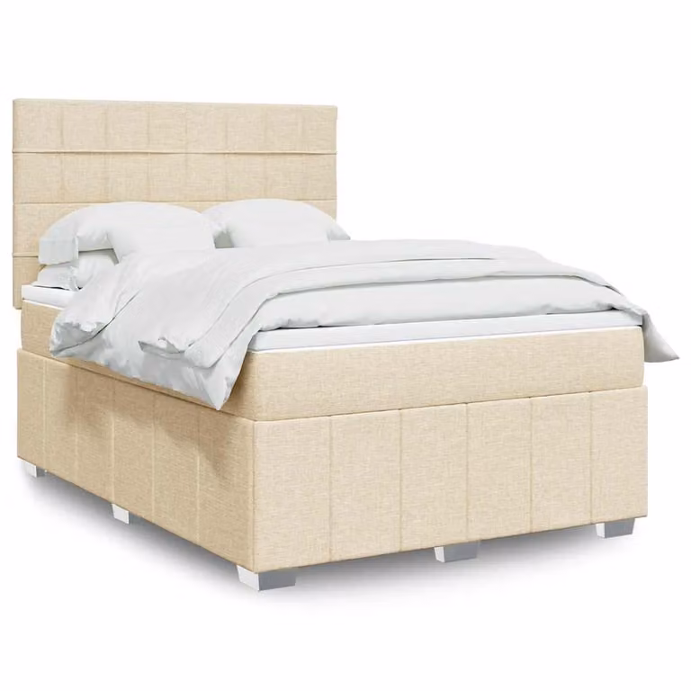 vidaXL Giroletto a Molle con Materasso Ibrido in Tessuto Beige e Bianco L/P: 140 x 190 cm