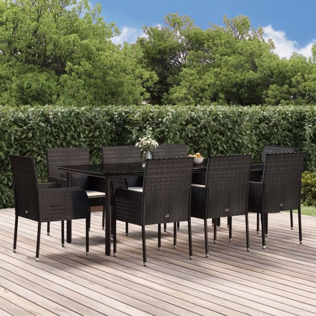 Maison Exclusive - Set da pranzo da giardino 9 pezzi con cuscini in polyrattan nero
