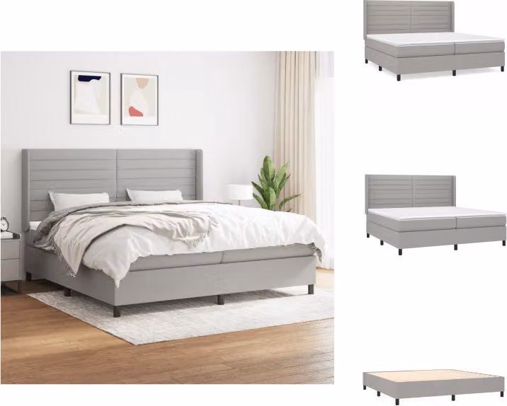 vidaXL Letto a molle con materasso grigio chiaro 200x200 cm in tessuto - Letti & strutture letto
