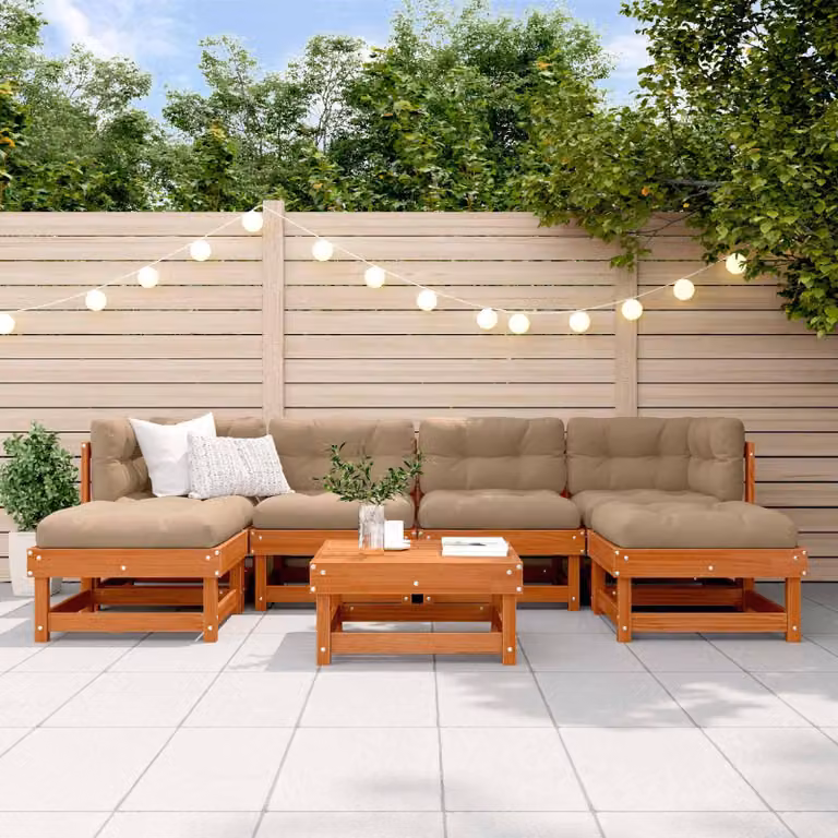 Maison Exclusive - Set da lounge per giardino, 7 pezzi, color marrone cera, legno di pino massello