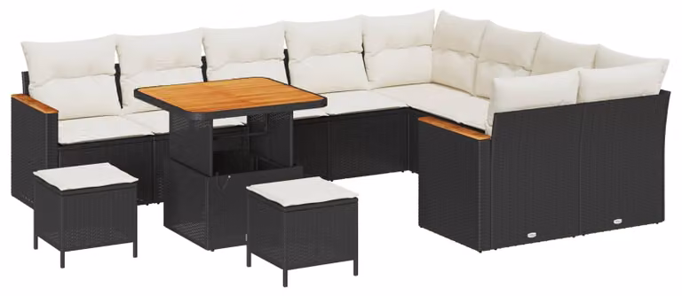 Set Divano da Giardino 12 pcs Nero polyrattan