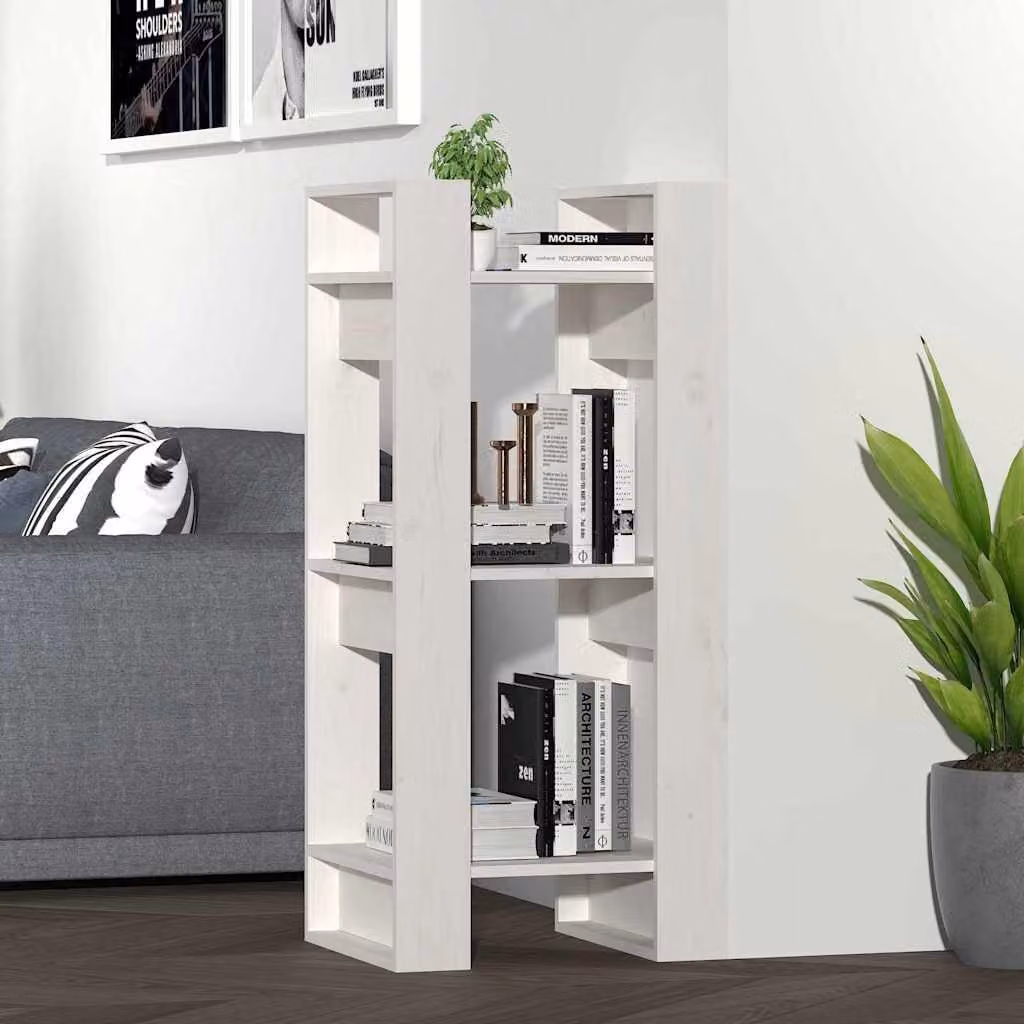 Libreria/Divisorio vidaXL in Legno Massello di Pino Bianco Stile Rustico L 41 cm, P 35 cm, H 91 cm