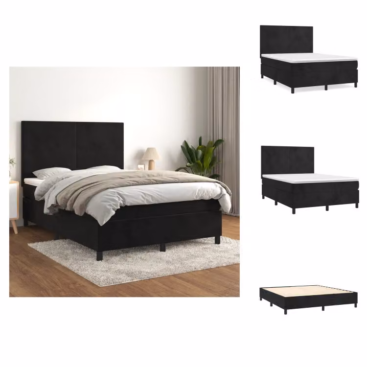 vidaXL Letto a molle con materasso nero 140x200 cm in velluto - Letti e Reti