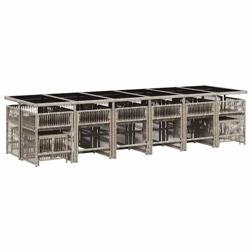 Set da Pranzo da Giardino 17pz vidaXL in Polyrattan Grigio con Cuscini e Tavolo in Vetro – 2