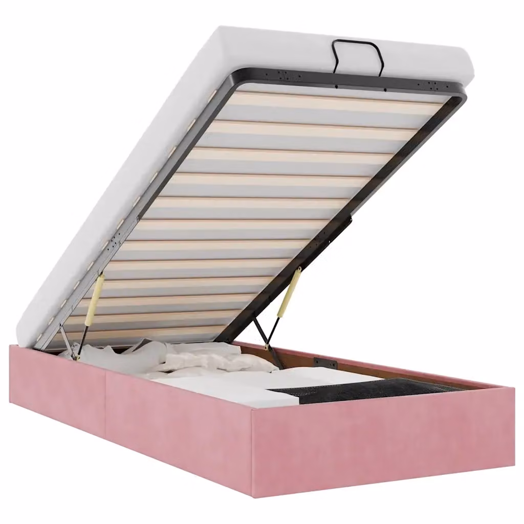 Struttura Letto con Contenitore a Sollevamento vidaXL in Velluto Rosa L: 200 cm, P: 80 cm, H: 140 cm – 2